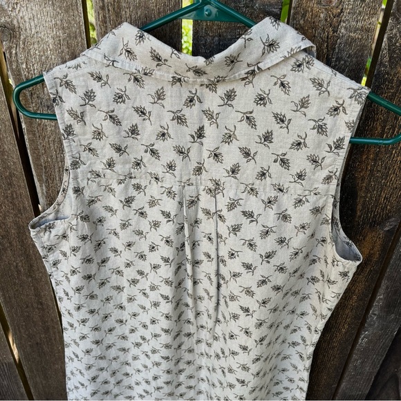 Valerie Stevens Pure Linen Floral Sleeveless Partial Button Dress Beige Sz M - Picture 5 of 15